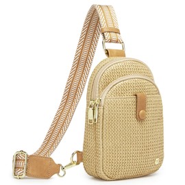 RFID Straw Summer Purses for Women 2025 Woven Sling Bag Fanny Packs Cross body for Everyday Beach Travel Vacation Essentials (Front Pocket Button)