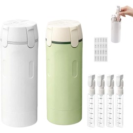 Genérico Dispensador de Viaje 4 en 1, Recipientes y Botellas con Etiquetas en Inglés, 4 Frascos de Enjuague de 30 ml, Accesorios de Viaje Recargables (Verde+Blanco)