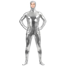 Gaoin Men's and Women's Shiny Spandex Open Face Metallic Zentai Bodysuit