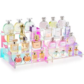 Lifewit 4 Tier Iridescent Display Risers Stand, Plastic Risers for Display, Plastic Perfume Organizer, Display for Figures, Cupcake, Dessert, Desktop Stand for Organization and Decor, 2 Pack, 9.5 Inch