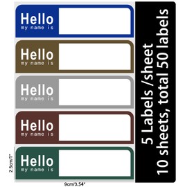Hylabelest 50 Pcs Hello My Name is Stickers, Black Name Tags for Office, Meeting, School, Teachers and Mailing 1×3.5 Inch, 5 Labels Per Sheet (10 Sheets)