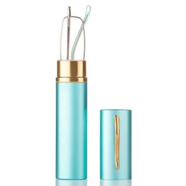 Nebee Fashion "Pocket" Readers Ultra Compact Spring Temple Reading Glasses w/Portable Pocket Clip Aluminum Case Teal +3.00