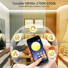 Wefomey White LED Strip Light 20M 1200 LEDs, 7200lm Dimmable 12V Tape Light with App Control Remote, Stick on LED Light for Kitchen, Bedroom, Ceiling (2700K-6500K Warm to Cool Tunable White)