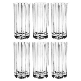 Barski - European Quality Glass- Crystal - Set of 6 - Highball - Hiball Tumblers - 14 oz. - with Classic Clear Striped Design on tumbler - Glasses are Made in Europe