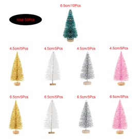 50pcs Mini Christmas Tree Artificial Christmas Tree Table Christmas Tree Small Miniature Fir Tree with Snow Effect Glitter Pink Gold White Silver Blue Christmas Decoration Christmas Table Decoration