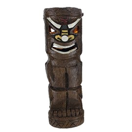 homestyles 12" H Solar Boxer Friki-Tiki Table Top Pathway Full Body Wooden Tribal Totem Pole Painted Accent Bamboo Finish Garden Statue
