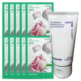 (10 sheets) Innisfree Energy Mask Rose + Blueberry Rebalancing 5.5 Cleanser 100ml / (10매)이니스프리 에너지 마스크 로즈+블루베리 리밸런싱 5.5 클렌저 100ml