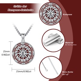 YueYuan Compass Necklace 925 Sterling Silver Compass Pendant Necklace Mens Chain Necklace Jewellery Gift for Men Women
