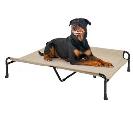 Veehoo Elevated Dog Bed, Raised Dog Cots for Large Dogs, Waterproof Outdoor Dogs Bed, Cooling Pet Hammock with Guardrail, Upgraded Non-Slip Feet, Breathable Teslin Mesh, Beige, 47 x 29 inches