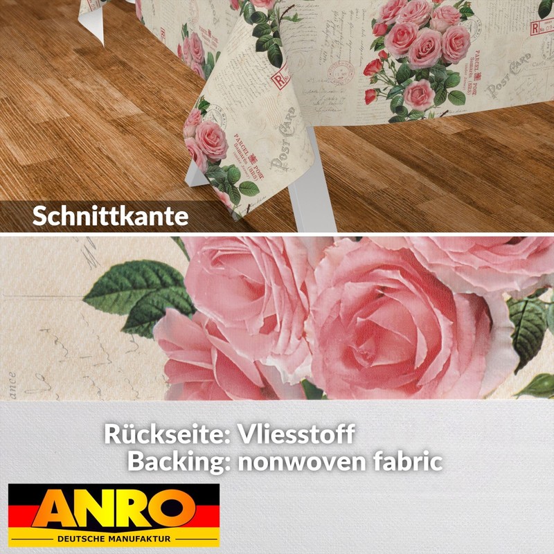 ANRO Oilcloth tablecloth, wax tablecloth, washable garden tablecloth, postcard, roses,