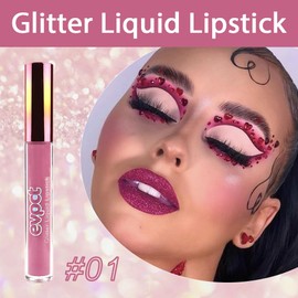 evpct 1Pcs Mauve Matte to Glitter Liquid Lipstick Long Lasting Lip Set Kit,12 Colors Diamond Glitter Sparkly Glossy Metallic Shimmer Sparkle Waterproof Lipstick Lip Gloss for Women 01#
