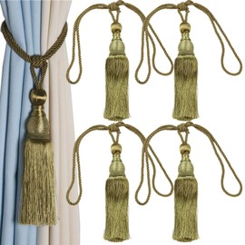 NOELAMOUR Curtain Tassel, Curtain Rope, Curtain Tieback, Decoration, Fashionable, Clasp, Set of 4 (Olive Green)
