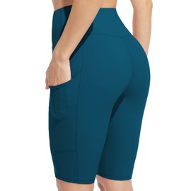 CharmLeaks Women Short Leggings with Two Pocket Yoga Shorts Tummy Control Running Athletic Fitness Dark Green M