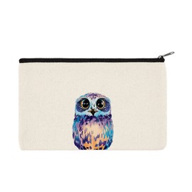 WIRESTER Canvas Zipper Makeup Bag, Cosmetic Pouch, Organizer Case for Women Girl, Multi-Purpose Travel Cosmetic Bag - Blue Owl