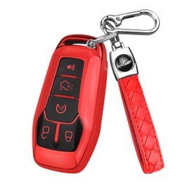 QBUC for Ford Key Fob Cover with Keychain Compatible with Ford Explorer F150 Lincoln MKC MKX MKZ Fusion Mustang Edge, B:red, Series 2