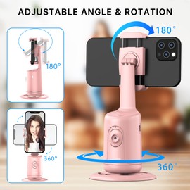 Auto Face Tracking Stativ, 360° Rotation Smart Tracking Telefonhalter, Keine App nötig, Smart Gesicht Körper Tracking Selfie Stick Gimbal Stabilisator für Videoaufnahme, Live Streaming, Vlog (Rosa)