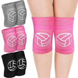Leyndo 3 Pairs Volleyball Knee Pads for Kids Soft Breathable Non Slip Dance Knee Pads Collision Avoidance Knee Brace for Youth Girls Boys Dance Yoga Running Workout(X-Small,Black, Gray, Pink)