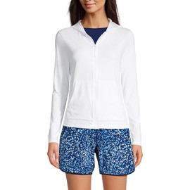 Lands' End Womens Hooded Zip Front Rash Guard White Petite Medium