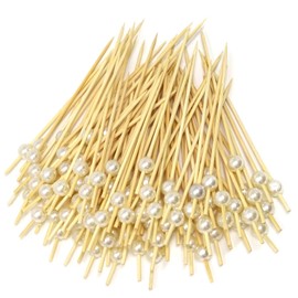 yueton 100PCS White Pearl Cocktail Picks, Bamboo Toothpicks, Fruit Appetizer Pick Sticks