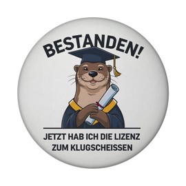 Otter with Graduation Hat Magnet with Bottle Opener - Passed Licence for Smart Round Animated Talar and Certificate Certificate Otter Magnet with Bottle Opener