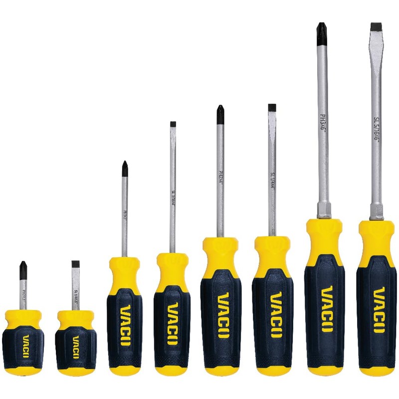 VACO VAC7082 8-Piece Screwdriver Set, Versatile Phillips and Slotted Drivers,