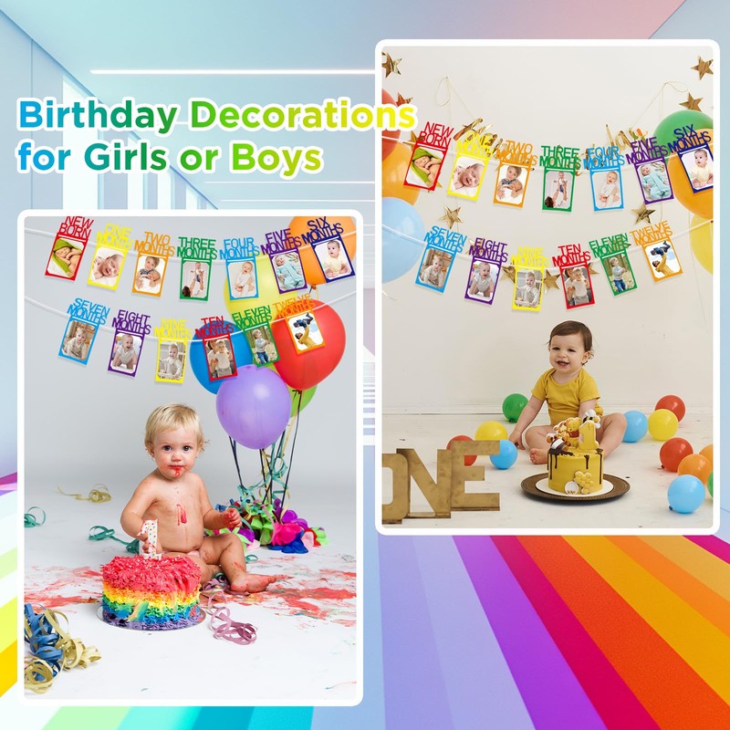 Buryeah Rainbow 1st Birthday Photo Banner for Baby from Newborn