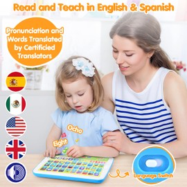 PLAY Bilingual Spanish & English Learning Toys for Toddlers 1-3, Kids Interactive Learning Tablet, Childrens Alphabet ABC/Words/Numbers/Colors Learning Pad, Education Toy for Babies 24 Month+
