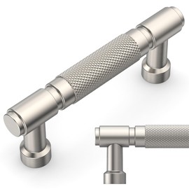 Amerdeco 10 Pack Brushed Satin Nickel knurled Cabinet Pulls 3 Inch(76mm) Hole Center Drawer Pulls Cabinet Hardware Kitchen Cabinet Handles for Bathroom ZH0072