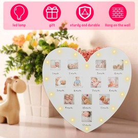 First Year Baby Picture Frame Baby Keepsake Frame with LED Light 0-12 Month 1.6x1.6in Newborn Nursery Decor Milestone Photo Frame for New Mom Dad Infant Birthday Memories Gifts