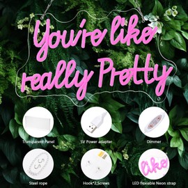 Yiedfino You like really pretty Led Neon Sign 15 * 9 inch, Pink neon lights with USB for Room decor,neon sign for Wall decor,Birthday,light up sign for wedding sign,Bacelorette Party,Bedroom,Gift