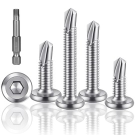 HXJDAM Pack of 90 Self-Tapping Screws, 410 Stainless Steel Flat Head Allen Screws Drilling Screws, M5.5 x 35 mm Tapping Screws, Silver, with Hexagon Socket Drill