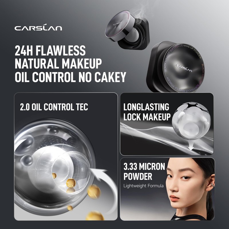 CARSLAN 2.0 Black Magnet Soft Focus Make Up Powder, Waterproof