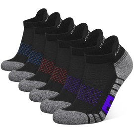 CLOSEMATE 6 Pairs Ankle Athletic Running Trainer Socks for Men Low Cut Wicking Sport Cushion Tab (Size XL, 2Red2Blue2Purple)