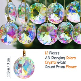 LUMITI 12 Pcs Crystal Glass Christmas Balls Ornaments, 1.18″ Mini Round Prism Flower Xmas Tree Decorations, Hanging Ornament for Wedding Party Home Decor (Crystal AB)