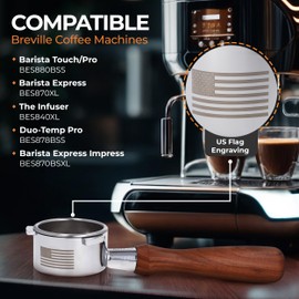 ALPHAJUY 54mm Bottomless Portafilter Breville Compatible 54mm Portafilter with Unique USA Flag Engraving - Enrich Your Coffee Espresso Shot with Our Naked Lightweight Breville Bottomless Portafilter