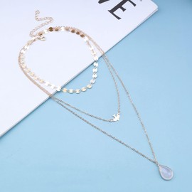 Cimenexe Bohemian Layered Opal Disc Pendant Necklace Transparent Crystal Choker Necklace Teardrop Moonstone Necklace Chain Gold Peace Dove Necklace Choker Sequin Coin Choker Necklace Jewelry