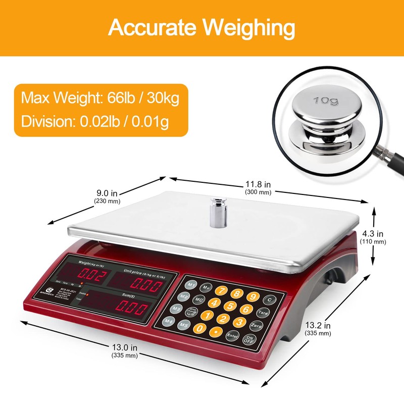 BROMECH Price Computing Scale 66lb Digital Rechargeable Commercial Kitchen Weight