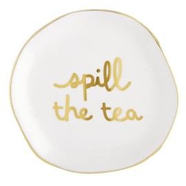 Santa Barbara Design Studios Bag Holder White Ceramic Gold Foil Rest, 3.5" Diameter, Spill The Tea