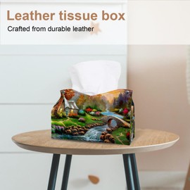 2 Pack Tissue Box Cover Holder, Maple Leaf Love Tree Rectangle Leather Tissue Case, Decorative Organizer for Tabletop, Bathroom, Car, Office