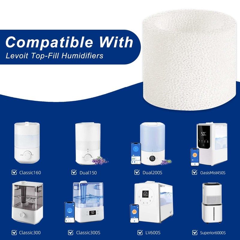Top-Fill Humidifier Replacement Filter Compatible with Levoit Dual150 Dual200S Classic160
