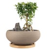 MUZHI Round Unglazed Ceramic Bonsai Pot with Bamboo Tray, Large