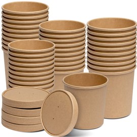 Comfy Package, 16 oz. Paper Food Containers With Vented Lids, To Go Hot Soup Bowls, Disposable Ice Cream Cups, Kraft - 50 Sets