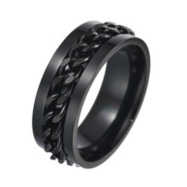 Udolfly Mens Fidget Rings Anxiety Spinner Rings for Men Classic Chain Rings for Women Adults Titanium Steel Ring Black Black Size 7