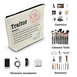 YULUENZE Funny Definition Gifts Traitor Definition Makeup Bag Toiletry Pouch with Zipper Retirement Farewell Gift Good Bye Gift Cosmetic Bag for Women Boss Leader Colleagues