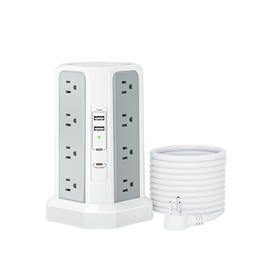 Surge Protector Power Strip Tower,10FT Long Extension Cord with Multiple Outlets 1625W 13A, Desk Charging Station with 16 Outlets and 4 USB Ports for Home, Office Desk Supplies, Dorm Room