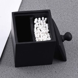 eKsdf Cosmetic Organiser 2 Compartments Cotton Buds Container Cotton Pad Dispenser Plain Resin Storage Box for Bathroom Shower Washbasin (Black)