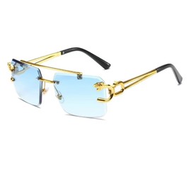 NiaWa Sunglasses for Women Men, Frameless Leopard Head Design, Polarized Lens UV Blocking (Blue Grading Lens)