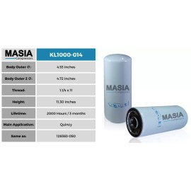 Masia Compressors KL1000-014 Keltec Technolab Oil Filter - Made in USA - 2000 Working Hours