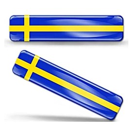 DIGIART INTERNATIONAL SWEDEN SWEDISH FLAG 3D EPOXY CAR EMBLEM SET (2) FLEXIBLE REFLECTIVE DURABLE