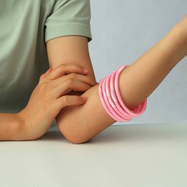 Sakytal Glitter Jelly Bracelets Set Filled Silicone Bracelet Sparkling Bangle for Women (Pink)